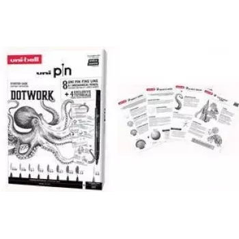 uni-ball DOTWORK Starter Set uni pin, 9-częściowy etui z 8 finelinerami i 1 ołówkiem mechanicznym Shalaku S (CF PIN/8 005)