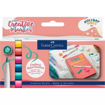 Faber-Castell Goldfaber Creative Marker zestaw, 6 różnych kolorów, edycja Holiday Vibes, tusz na bazie wody, końcówka pędzelkowa 161013