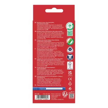 Faber-Castell Colour GRIP trójkątne kredki ołówkowe, różne kolory, 10 sztuk, strefa Soft-Grip, odporny na złamanie grafit 3,3 mm, lakier wodny, etui promocyjne 201585