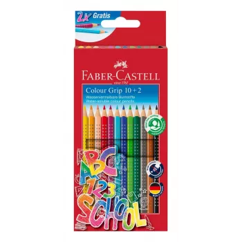Faber-Castell Colour GRIP trójkątne kredki ołówkowe, różne kolory, 10 sztuk, strefa Soft-Grip, odporny na złamanie grafit 3,3 mm, lakier wodny, etui promocyjne 201585