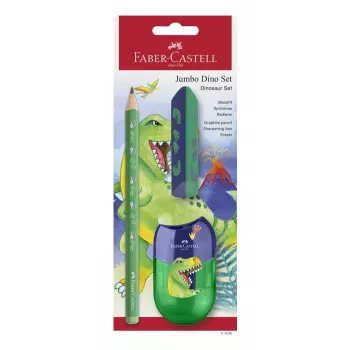 Faber-Castell Dino Jumbo zestaw do pisania, zielony, 3 ołówki, grafit 3 mm, ergonomiczny trójkątny, odporny na złamanie, wiek 3+ 111529