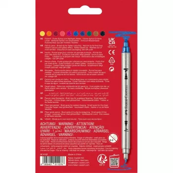 FABER-CASTELL Pisaki włókniste dwustronne z brokatem, 10 mieszanych kolorów, zmywalne, końcówki 3-5 mm i 1 mm 151107