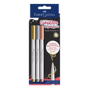 Faber-Castell Creative Marker Goldfaber, zestaw 3 sztuk w blistrze, tusz na bazie wody, bezzapachowy, nierozmazujący się i odporny na zachlapanie 161108