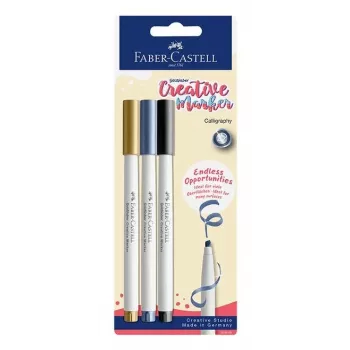 Faber-Castell Goldfaber Creative Marker Zestaw, 3 sztuki, na bazie wody, końcówka pędzelkowa, różne kolory (czarny, szary, biały), blister 160905