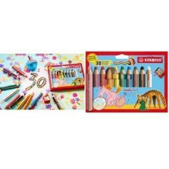 STABILO woody 3 in 1 Multitalent ołówek, 10-częściowa puszka metalowa, edycja 30-lecia, okrągły, różne kolory EO880/10-3