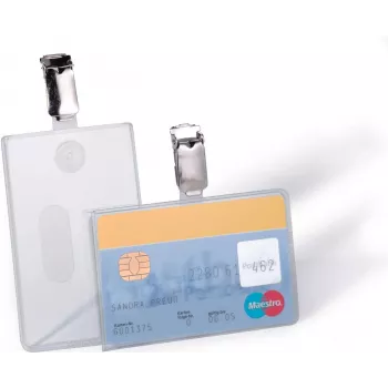 DURABLE Uchwyt na kartę ID z klipsem na 1 kartę, przezroczysty, 25 sztuk (811319)