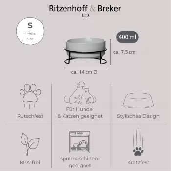 Ritzenhoff & Breker TARO Zestaw Misek dla Zwierząt, 400 ml, Szara Kamionkowa Miska Ceramiczna dla Kotów i Małych Psów, Woda i Karma, 1 Sztuka (450514)