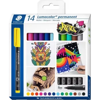 Staedtler Lumocolor Zestaw markerów permanentnych 317 C14 – 14 różnych kolorów, cienka końcówka 0,6 mm