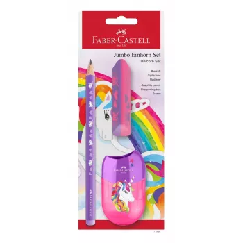 Faber-Castell Unicorn Jumbo zestaw do pisania, fioletowy, 3 sztuki, grafit 3 mm, ergonomiczny trójkątny uchwyt 111528