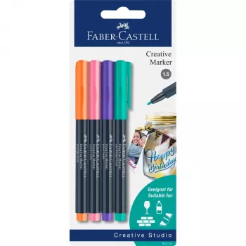 Faber-Castell Creative Marker zestaw 4 markerów, tusz na bazie wody, bezwonny, nie rozmazuje się, różne kolory 160704