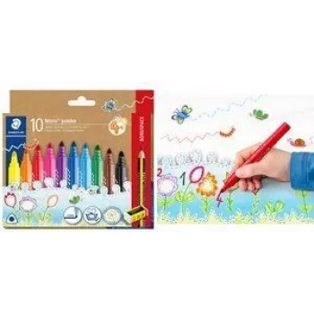 STAEDTLER Noris jumbo pisaki z włóknistą końcówką, 3,0 mm, trójkątny, zmywalne, zestaw bonusowy 10 328-B C10P