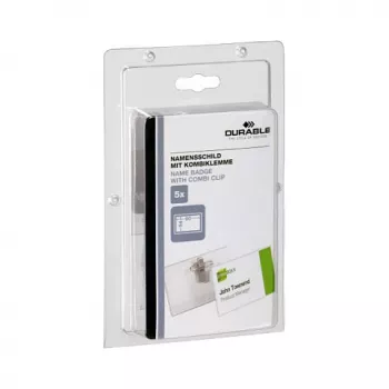 DURABLE Uchwyt na identyfikator 90x54 mm z klipsem kombinowanym, przezroczysty, 5 sztuk (861019)