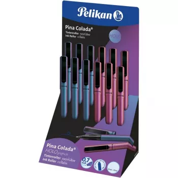 Pelikan Pina Colada Holo Długopis kulkowy - Ekspozytor 12 sztuk, Holograficzny Metaliczny Lakier, Niebieski Tusz Średni 300007994