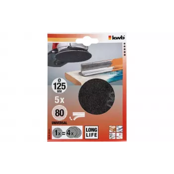 kwb 491308 Krążki ścierne do szlifierki tarczowej, ziarnistość 80, Ø 125 mm, 5 sztuk