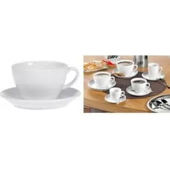 Esmeyer BISTRO zestaw filiżanek do kawy z mlekiem, 6 sztuk, biała porcelana, okrągłe ucho, wysokość 76 mm, 220 ml 433-254
