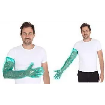HYGOSTAR SOFTLINE LONG PLUS rękawice jednorazowe LDPE, zielone, uniwersalny rozmiar, elastyczny ściągacz na ramieniu, gładkie i miękkie, 1 sztuka 2621