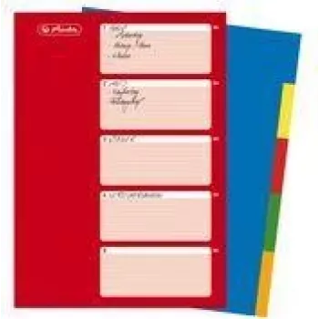 HERLITZ A4 plastikowe przekładki indeksujące, 10 zakładek, puste, mieszane kolory, PP 0,12 mm, wielokrotnie dziurkowane, z arkuszem indeksu (10715415)