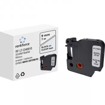 Renkforce RF-LT-D40910 Kompatybilna taśma etykietująca do DYMO D1 - 40910, 9 mm, przezroczysta, czarna, 7 m RF-6027842