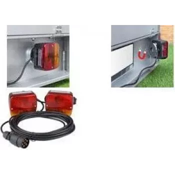 IWH Zestaw świateł tylnych do przyczepy z podstawą magnetyczną, 6 funkcji, 12V, 2 uniwersalne światła tylne do przyczep, samochodów, ciężarówek, kamperów - 1 sztuka (010219)