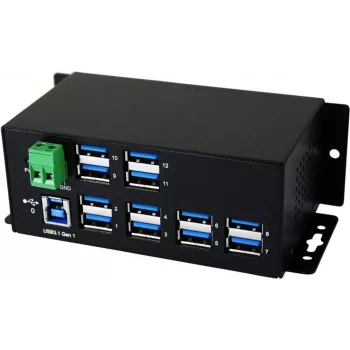 EXSYS EX-1112HMS 12-portowy przemysłowy hub USB 3.2 Gen 1 na szynę DIN
