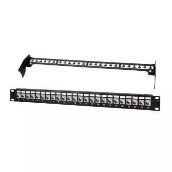 LogiLink PrimeLine 24-portowy ekranowany panel krosowy Keystone Cat.6A, 19 cali 1U, czarny (RAL9005), w zestawie 24 moduły Keystone NK5001