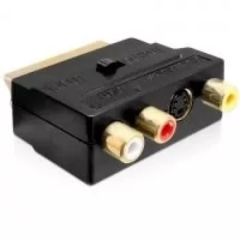 Adapter SCART Wentronic Goobay, SCART męski na 3x RCA żeńskie + 4-pin Mini-DIN żeńskie, czarny 50499
