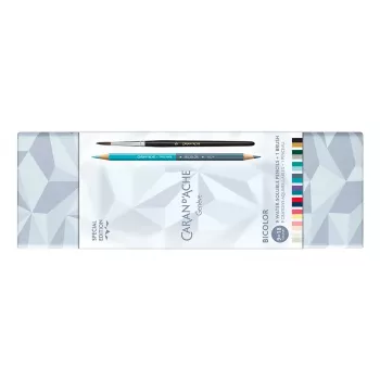 CARAN D'ACHE Bicolor Alpine Frost zestaw akwarelowych kredek dwukolorowych, 9 kredek (18 kolorów) + pędzel, metalowe pudełko CC0999.025