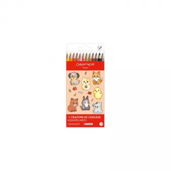 CARAN D'ACHE Swisscolor Kawaii Animals kredki akwarelowe, zestaw 12, drewno cedrowe, sześciokątne 1285.803