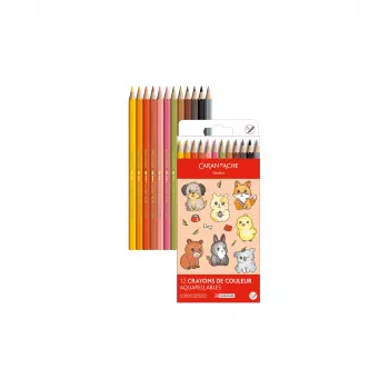CARAN D'ACHE Swisscolor Kawaii Animals kredki akwarelowe, zestaw 12, drewno cedrowe, sześciokątne 1285.803