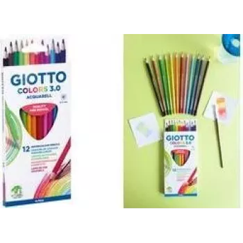 GIOTTO COLORS 3.0 ACQUARELL Kredki akwarelowe, 12 różnych kolorów, sześciokątne, wkład 3,0 mm, etui kartonowe (F277100)
