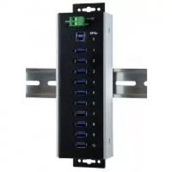EXSYS EX-1110HMVS-WT Przemysłowy 10-portowy hub USB 3.2 Gen 1, montaż na szynie DIN, metalowy, 5Gbps