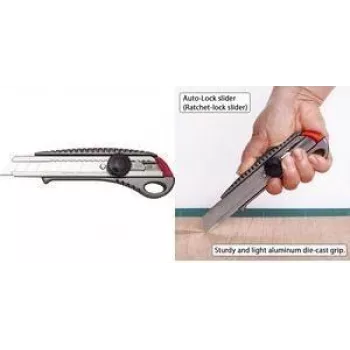 Nóż uniwersalny NT Cutter L-550GP 18mm z łamanym ostrzem, korpus aluminiowy, metalowa prowadnica ostrza, blokada śrubowa, antracytowy h1310511