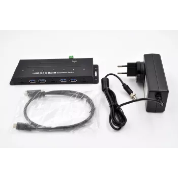 EXSYS EX-1247HMVS 7-portowy przemysłowy hub USB 3.2 Gen 2 z montażem na szynie DIN