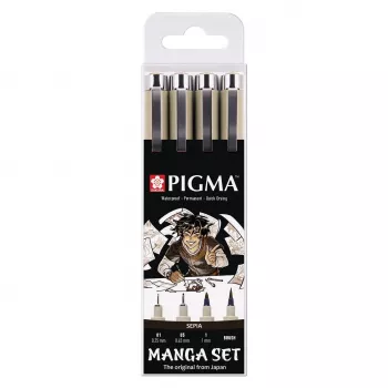 SAKURA Pigma Micron Manga zestaw sepia 4-częściowy zestaw cienkopisów i pisaków pędzelkowych w etui wielokrotnego użytku POXSDKMAN4