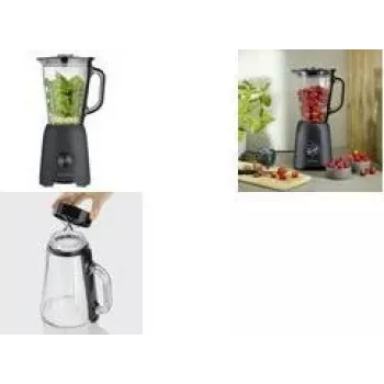 Mikser stojący SEVERIN SM 3722, 600 W, matowy czarny, zdejmowany dzbanek szklany 1,5 l bez BPA, pokrywka z miarką, ostrza ze stali nierdzewnej, 2 prędkości, funkcja pulsacyjna, kruszenie lodu