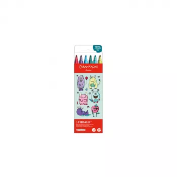 CARAN D'ACHE Fibralo Kawaii Monsters pisaki z włóknistą końcówką, zestaw 6, na bazie wody, tusz rozpuszczalny w wodzie, do stosowania na sucho lub mokro (185.801)