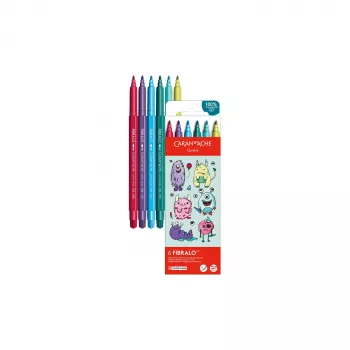 CARAN D'ACHE Fibralo Kawaii Monsters pisaki z włóknistą końcówką, zestaw 6, na bazie wody, tusz rozpuszczalny w wodzie, do stosowania na sucho lub mokro (185.801)