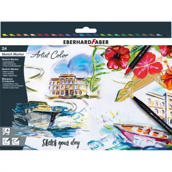 Faber-Castell Eberhard Faber Artist Color zestaw dwustronnych pisaków pędzelkowych 24 szt., końcówki fineliner i pędzelkowa, różne kolory 558224
