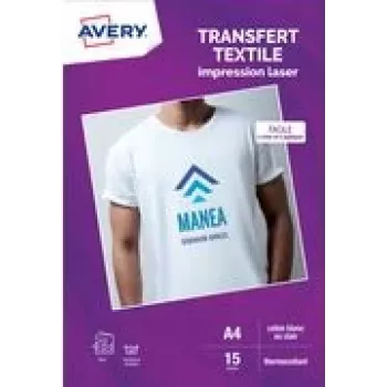 Papier do transferu na koszulki Avery A4 biały do jasnych tkanin, drukarki laserowe, 15 arkuszy (C9403-15)