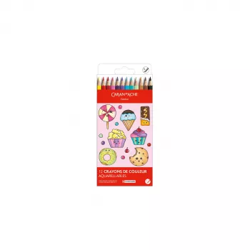 Caran d'Ache Swisscolor Kawaii Candy Kredki akwarelowe, zestaw 12, sześciokątne z drewna cedrowego 1285.802