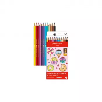 Caran d'Ache Swisscolor Kawaii Candy Kredki akwarelowe, zestaw 12, sześciokątne z drewna cedrowego 1285.802