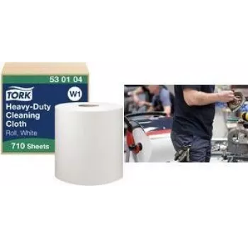 TORK W1 Premium Wielofunkcyjna Rolka Ściereczek Czyszczących, 1-warstwowa, Biała, 270 m, Ekstra Wytrzymała, Włóknina, 710 Listków, 1 Rolka (530104)