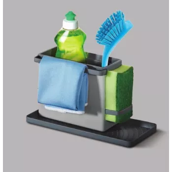 Metaltex Tidytex Organizer Zlewozmywakowy, Plastikowy, Szary, 2 Wysuwane Uchwyty na Gąbki i Ściereczki 297530109