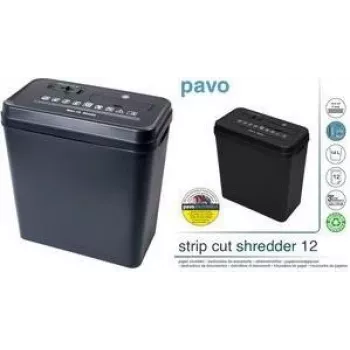 Niszczarka PAVO do papieru o cięciu paskowym 12 arkuszy, paski 6 mm, wlot 220 mm, kosz 18 l, czarna (8000784)