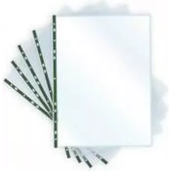 PAVO 8020614 Koszulka na dokumenty A4 Crystal Clear ze wzmocnioną zieloną krawędzią, otwierana od góry, uniwersalna perforacja, 0,06 mm PP, 1 sztuka
