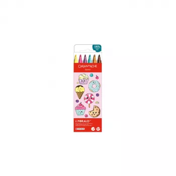 CARAN D'ACHE Fibralo Kawaii Candy Pisaki z końcówką z włókna, zestaw 6 sztuk, na bazie wody, tusz rozpuszczalny w wodzie, do stosowania na sucho lub mokro (185.802)