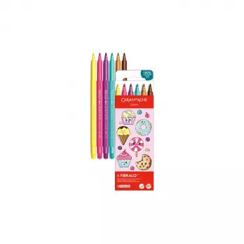 CARAN D'ACHE Fibralo Kawaii Candy Pisaki z końcówką z włókna, zestaw 6 sztuk, na bazie wody, tusz rozpuszczalny w wodzie, do stosowania na sucho lub mokro (185.802)