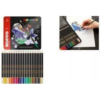 Kores KOLORES SELECTION Trójkątne kredki ołówkowe, 24 różne kolory, drewno lipowe, w pełni klejony grafit, odporne na złamanie, ergonomiczne BB93325