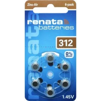 Renata ZA312 Bateria cynkowo-powietrzna do aparatów słuchowych PR41 165 mAh 1,4 V 6-pak ZA312.DP6 0HG