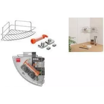 Półka narożna Metaltex Reflex LUXY & VacuumFix, srebrna, 1-poziomowa, montaż bez wiercenia 403330000